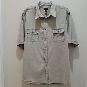 COVINGTON MAN'S SHIRT, Sz 3XLT, GREY/OLIVE, COTTON, BUTTON DOWN, SHORT SLEEVE